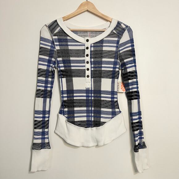 NWT Free People Movement Rally Printed Layer True Plaid Ivory - Picture 3 of 7